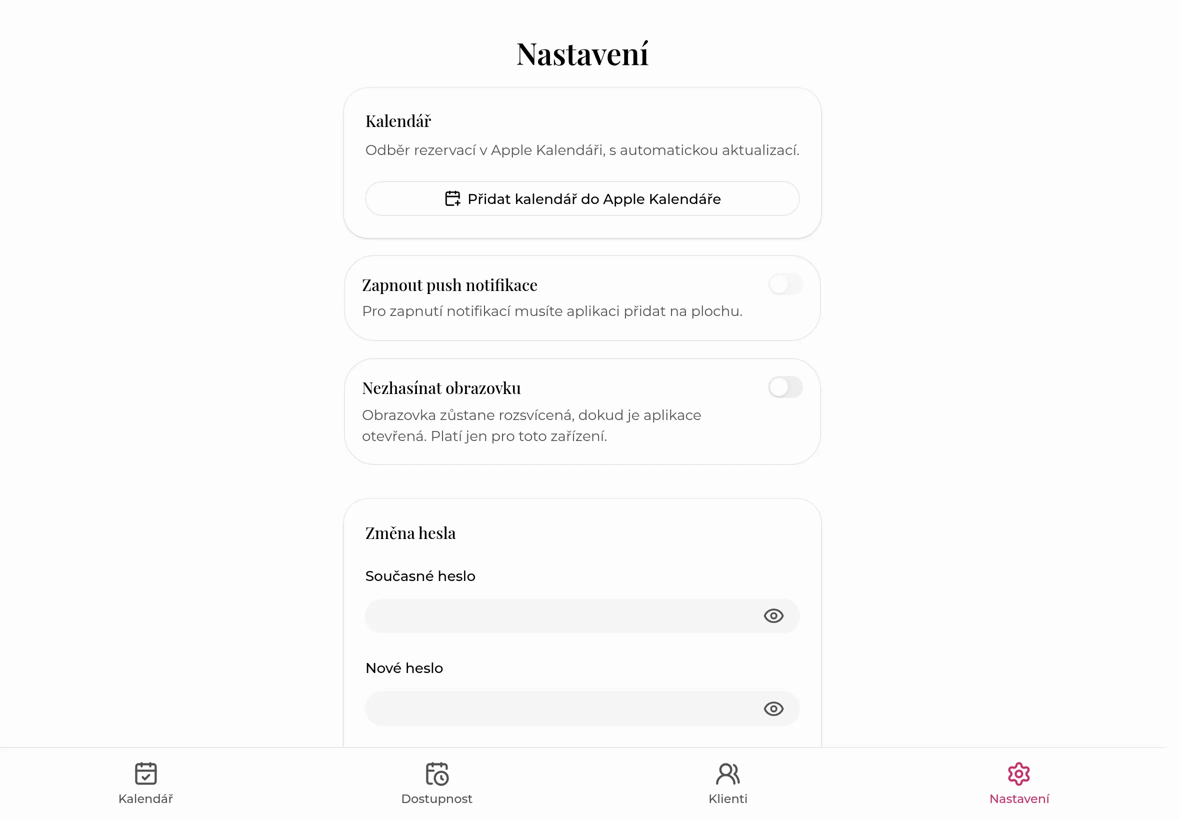 Nastavení upozornění a synchronizace s Apple Kalendářem